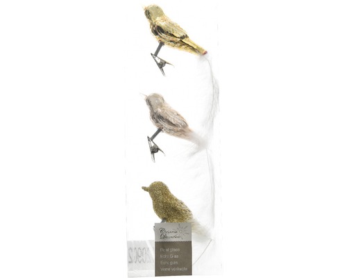 Glasfåglar DECORIS GARDEN 8x3,5cm 3-pack guld