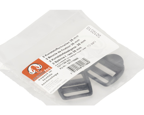 Två plastspännen med en bredd på 25 mm i en förpackning