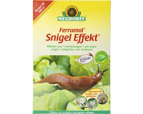 Förpackning med Neudorff Ferramol snigelmedel med snigeleffekt Förpackning med Neudorff Ferramol snigelmedel med snigeleffekt