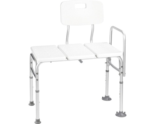 Badkarsstol RIDDER med ryggstöd vit blank 102 cm kan höjdjusteras max 150 kg Duschpall med ryggstöd och armstöd, justerbar höjd