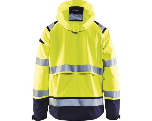 Blåkläder varseljacka med huva, bakifrån