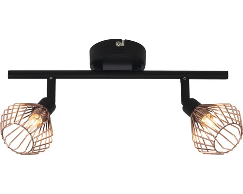 Taklampa med två spotlights och lampskärm med bur