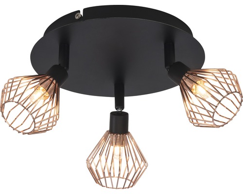 Taklampa med tre lampor och trådskärmar