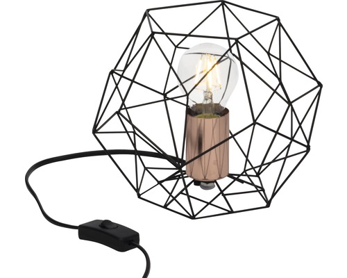 Dekorativ bordslampa med geometrisk trådram och strömbrytare