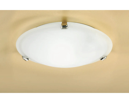 Taklampa med matt glasskärm och metallfäste