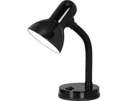 Svart skrivbordslampa med flexibel arm och strömbrytare