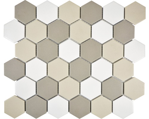 Mosaik keramik Hexagon CU HX140 beige vit matt 32,5x28,1 cm Mosaikplattor med sexkantig form för vägg- och golvdesign