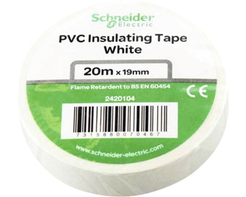 Eltejp SCHNEIDER ELECTRIC 20x19mm vit Vit PVC isoleringstejp, 20 meter x 19 millimeter