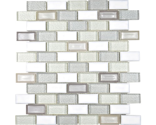 Mosaik glas ICE BR21 30x30 cm glas/keramik vit mix