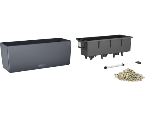 Grå blomlåda med bevattningssystem och tillbehör