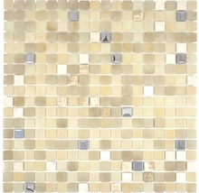 Mosaikplatta med glas-, natursten- och metallelement