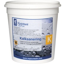 Neptun Bad och Spa avkalkningsmedel för massagebadkar i en hink.