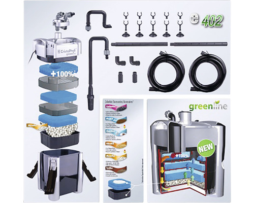 Akvariums ytterfilter med tillbehör