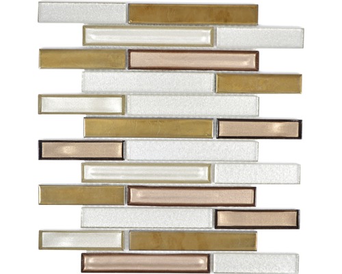 Mosaik glas med metall XOL CCP 25,0x30,0cm vit koppar Glasmosaikplatta, rektangulär, för väggdekoration