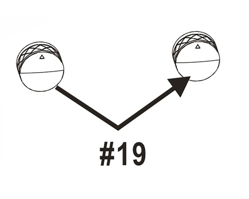 Ritning av två runda objekt förbundna med en pil till nummer nitton