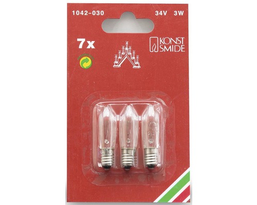 Förpackning med sju 34V 3W reservlampor för ljusstakar