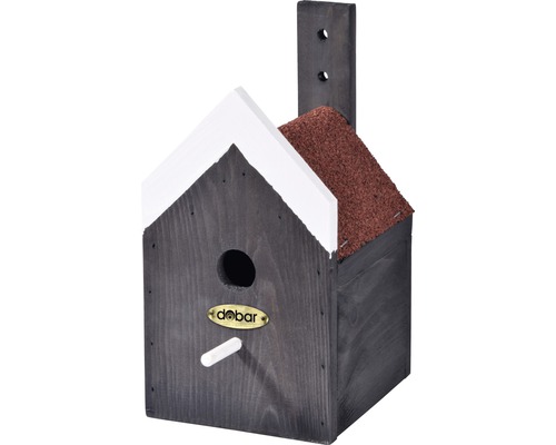 Fågelholk i trä med bitumentak och sittpinne