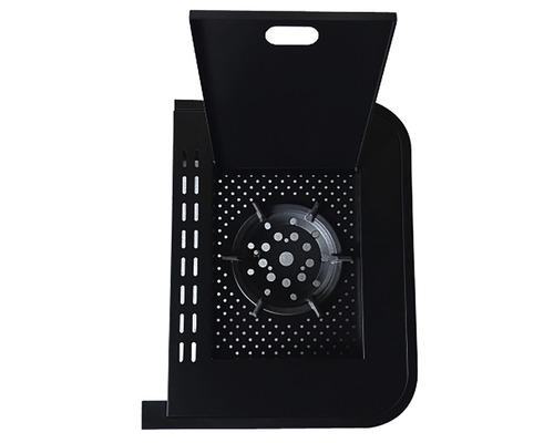 Svart gaskök med öppet lock