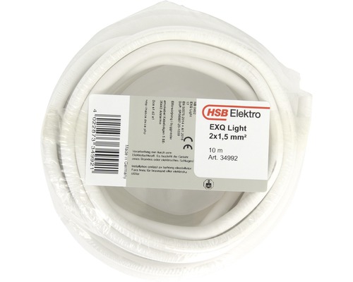 Installationskabel EXQ Light 2X1,5 mm², vit, 10 m HSB Elektro EXQ Light kabel, 2x1,5 mm², 10 meter
