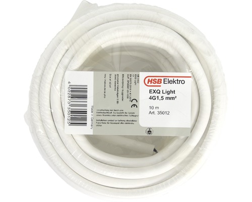 Installationskabel EXQ Light 4G1,5 mm², vit, 10 m HSB Elektro EXQ Light elkabel 4G1,5 mm² med en längd på 10 meter