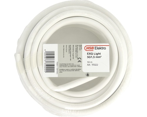 Installationskabel EXQ Light 5G1,5 mm², vit, 10 m HSB Elektro EXQ Light elkabel 5G1,5 mm² med en längd på 10 m
