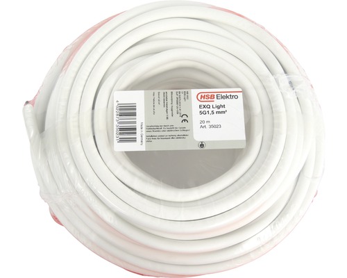 Installationskabel EXQ Light 5G1,5 mm², vit, 20 m HSB Elektro EXQ Light elkabel, 5G1,5 mm², 20 m