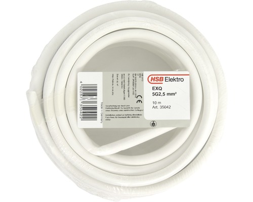 Installationskabel EXQ Light 5G2,5 mm², vit, 10 m HSB Elektro EXQ elkabel 5G2,5 mm² med en längd på 10 meter