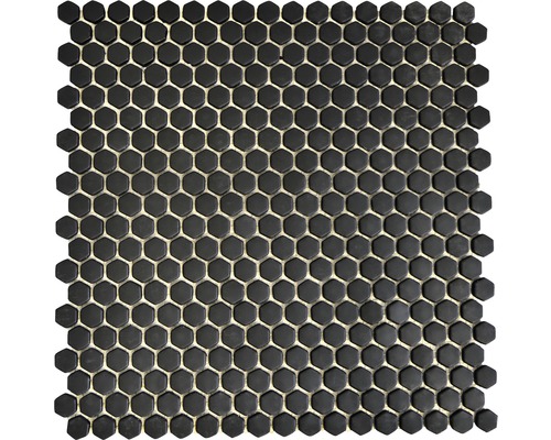 Mosaik glas Hexagon Cuba HX11B svart matt 29x29,5 cm