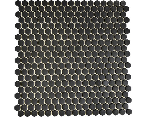 Mosaik glas Hexagon Cuba HX11B svart matt 29x29,5 cm Mosaikplatta med sexkantiga, matta element