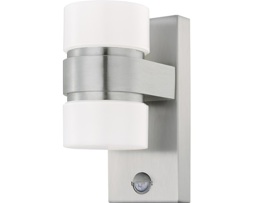 Vägglykta EGLO 6W Lysdiod fast monterad IP44 230x100mm rostfritt stål silver Vägglampa av metall med rörelsesensor