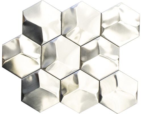 Mosaik metall Hexagon HXM 20SD silver matt 26,2x23 cm Sexkantig metallmosaikplatta