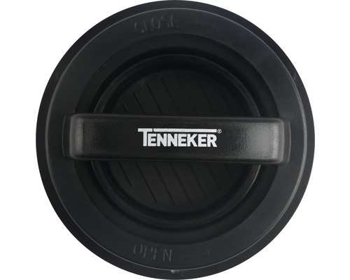 Tenneker logotyp på ett runt lock med öppnings- och stängningsmekanism