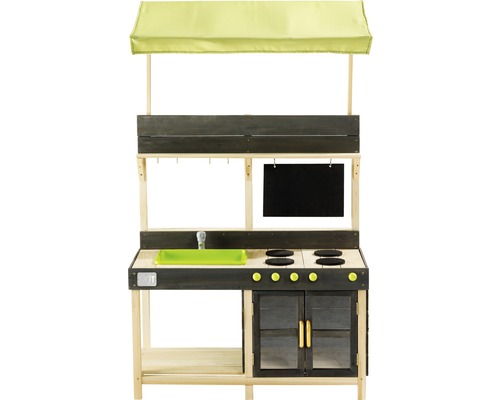 Leksakskök i trä med tygtak, diskho och kokplatta