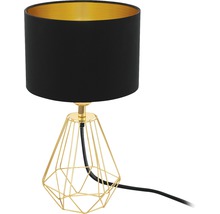 Bordslampa med svart skärm och guldfärgad metallram