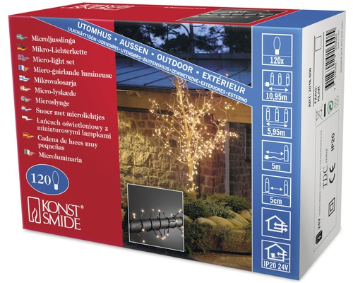 Förpackning med mikroljusslinga för utomhusbruk med 120 lampor av märket Konstsmide