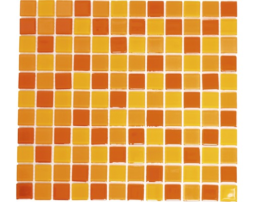 Mosaik glas CM 4523 30,2x32,7 cm mix gul/orange/röd Mosaikplatta med kvadratiska element