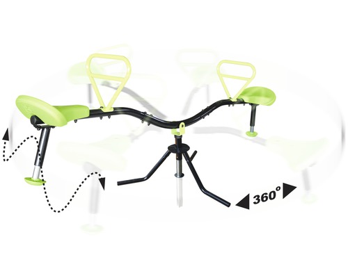 Snurrande gungbräda med säten och handtag, roterbar 360 grader