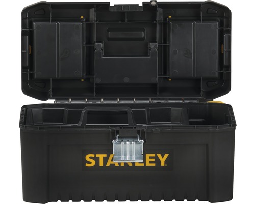 Öppen svart verktygslåda från Stanley med handtag
