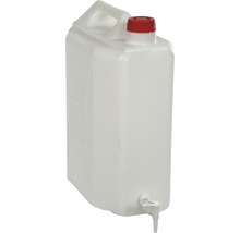 Vit vattenkanister med rött lock och avtappningskran