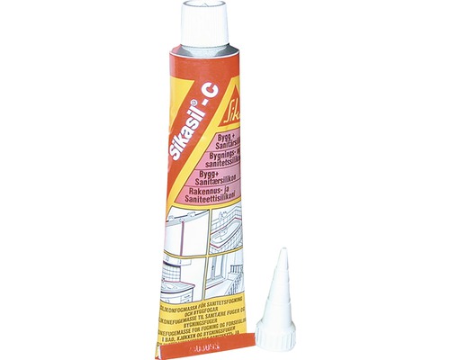 Bygg- & våtrumssilikon SIKA Sikasil®-C transparent 70 ml Sikasil C Sanitär silikonpatron med fäste