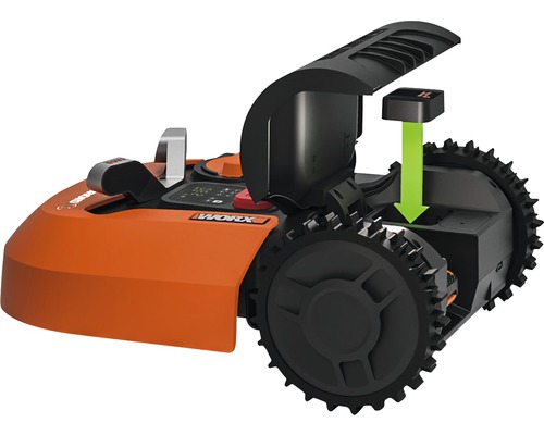 Worx robotgräsklippare med batteriinstallation