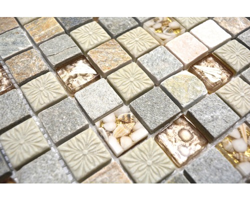 Mosaikplatta med sten- och glasutseende