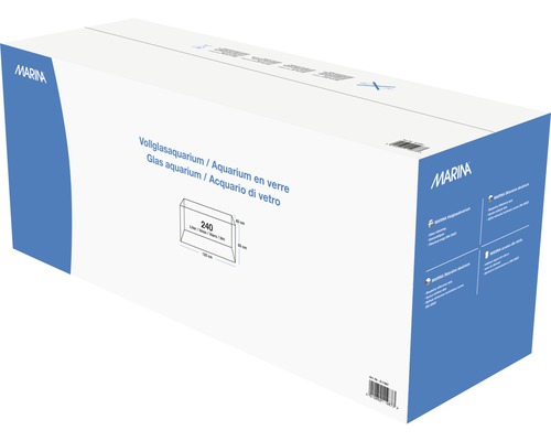 Förpackning av ett helglasakvarium från Marina med en kapacitet på 240 liter