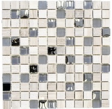 Mosaikplatta med kvadratiska element av sten och glas