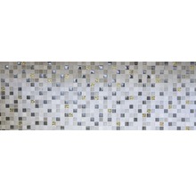 Mosaikplatta med kvadratiska element i olika gråtoner och guldaccenter