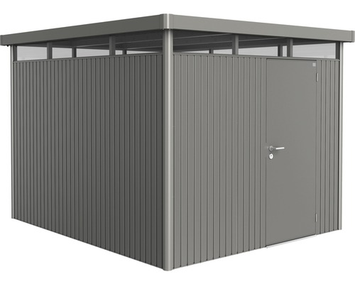 Redskapsbod BIOHORT HighLine H5 standarddörr 275x315cm kvartsgrå-metallic Metallträdgårdshus med dörr och takfönster