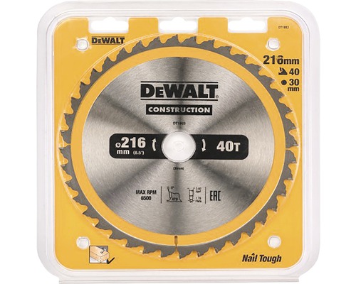 DeWalt cirkelsågblad med en diameter på 216 millimeter i förpackning