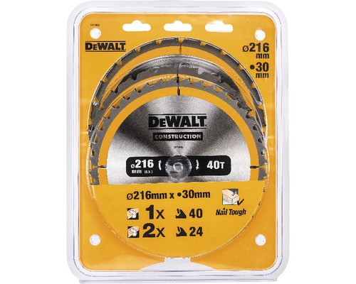 DeWalt sågblad set, diameter 216 mm, hål 30 mm, 3 stycken