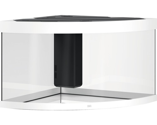 Vitt hörnakvarium med filtersystem