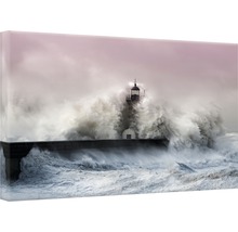 Canvasbild med fyr och höga vågor